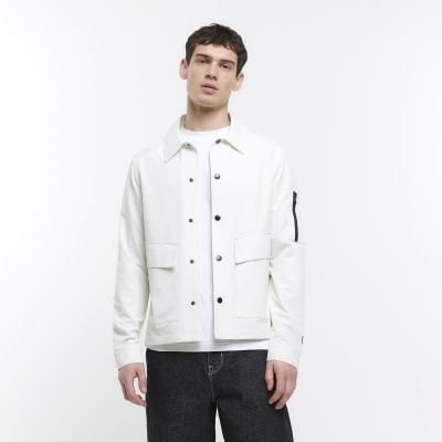 Ecru muscle fit tech shacket