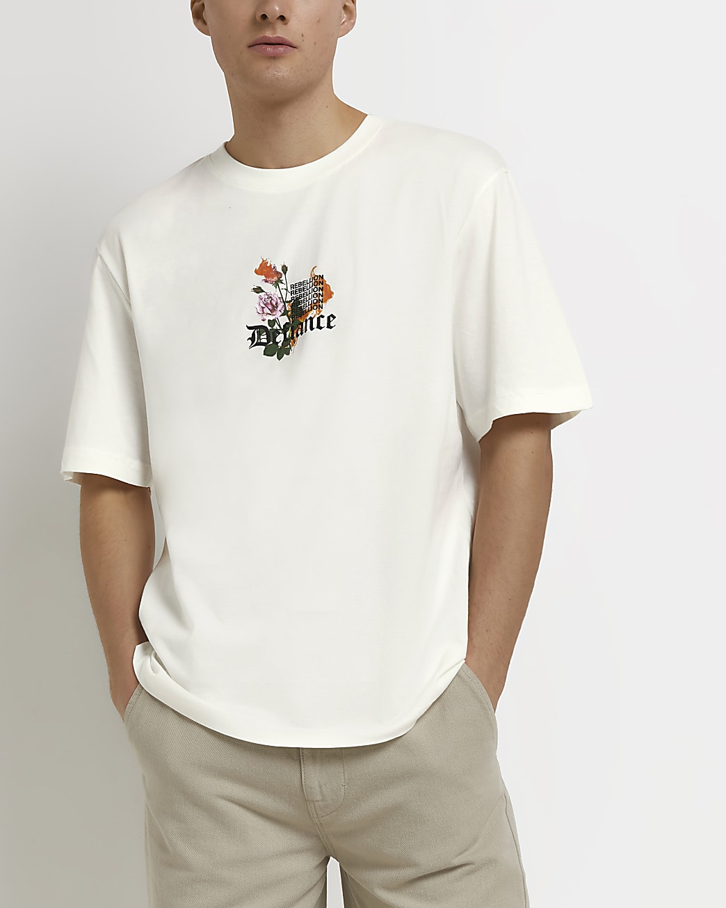 Ecru oversized fit floral graphic t-shirt