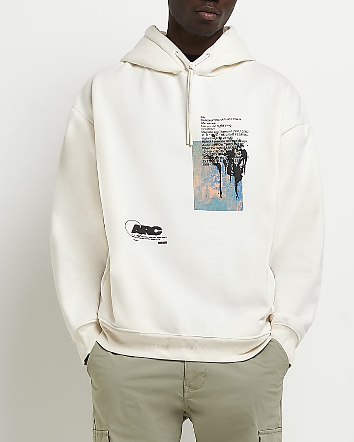 Ecru Oversized fit graphic hoodie