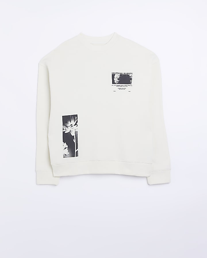 Ecru oversized fit graphic print sweatshirt