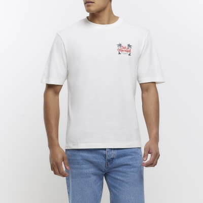 Ecru oversized fit graphic t-shirt | River Island