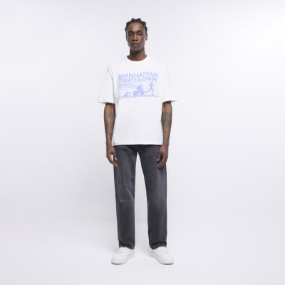 Ecru oversized fit Sports graphic t-shirt