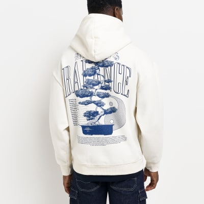Ecru oversized print graphic hoodie | River Island