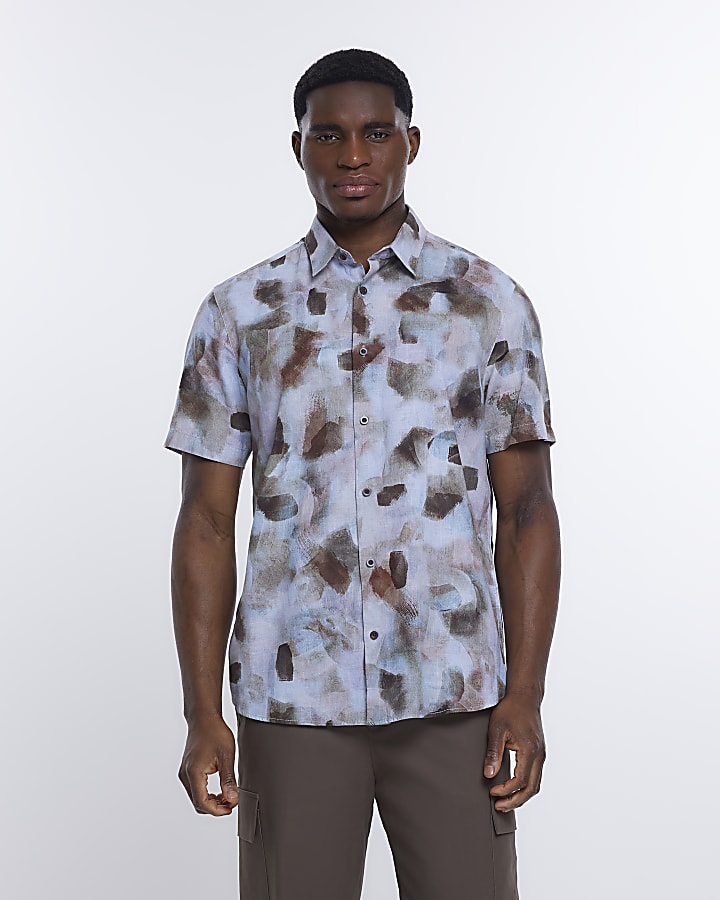 Ecru regular fit abstract print shirt