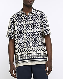 Ecru regular fit Aztec print shirt