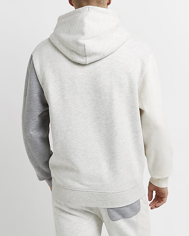 Ecru regular fit colour block hoodie