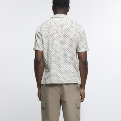 Ecru Regular Fit Embroidered Revere Shirt River Island 