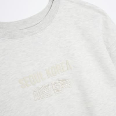 Ecru regular fit embroidered sweatshirt
