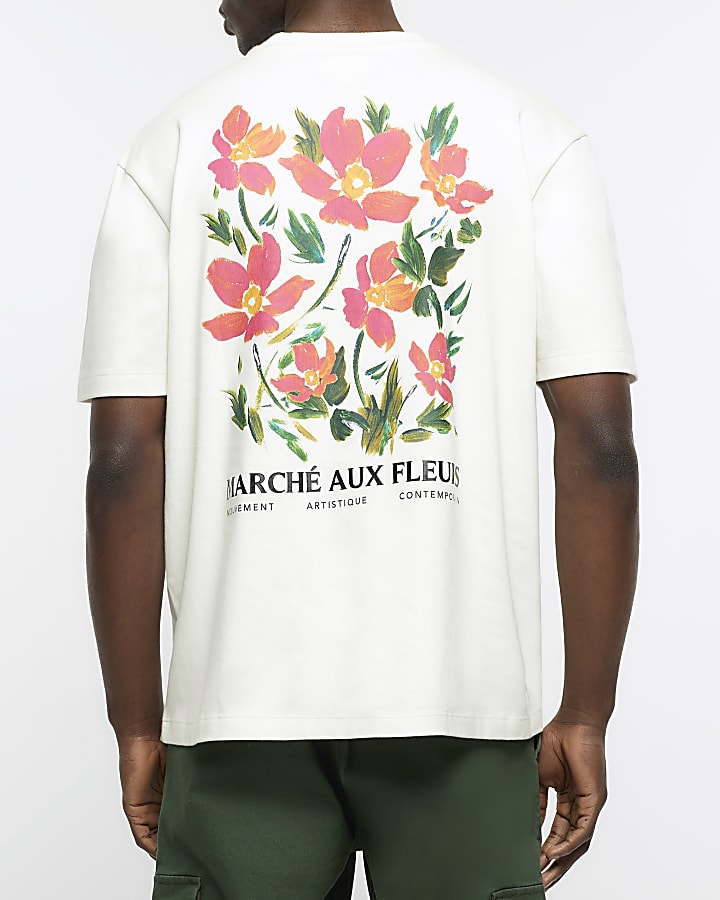 Ecru regular fit floral graphic t-shirt