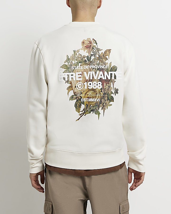Ecru Regular fit Graphic floral sweatshirt