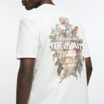 Ecru regular fit graphic floral t-shirt
