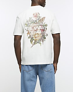 Ecru regular fit graphic floral t-shirt