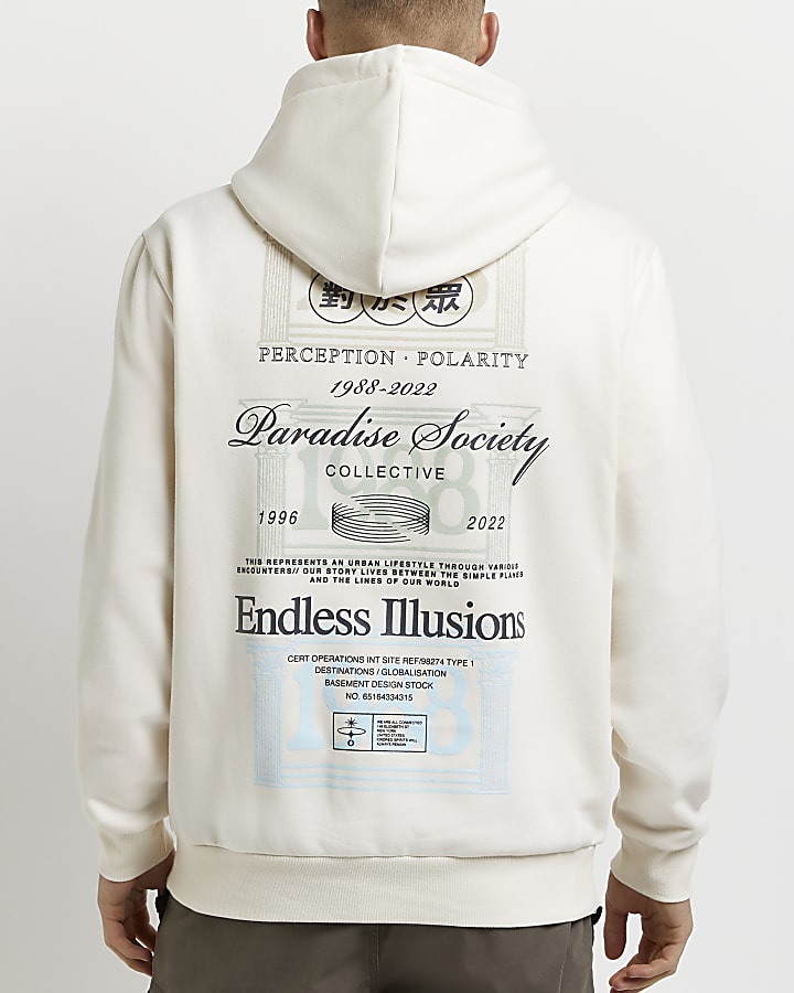 Ecru Regular fit graphic hoodie