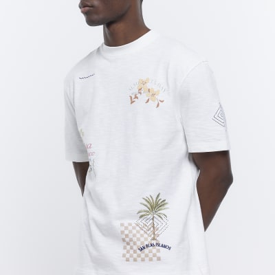 Ecru regular fit graphic prints t-shirt