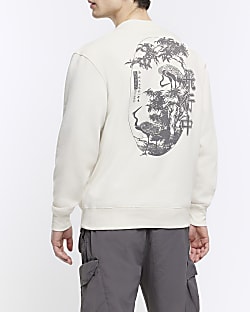 Ecru regular fit Japanese print sweatshirt