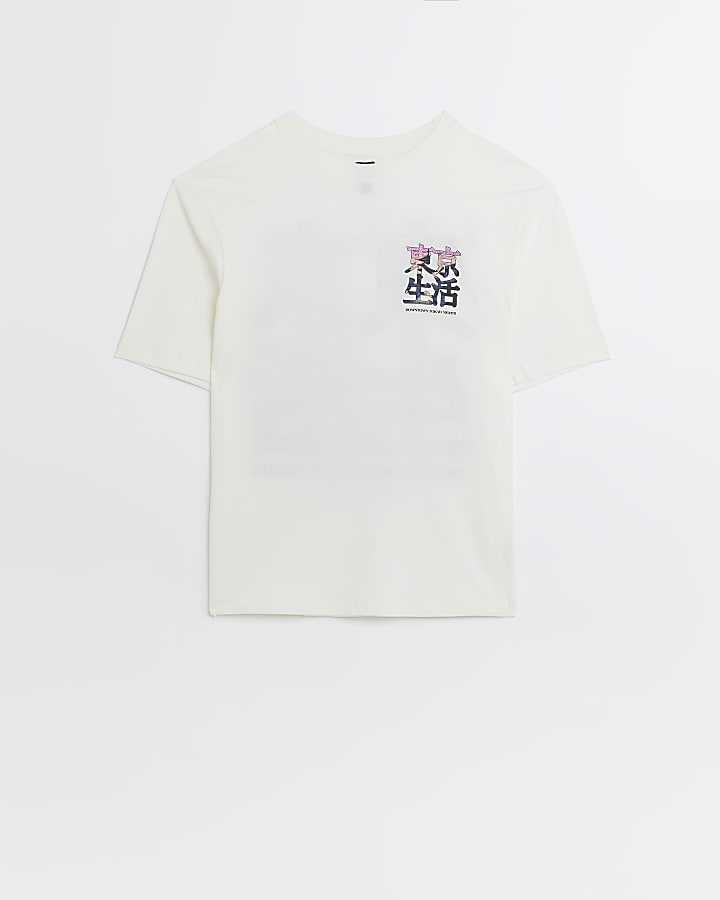 Ecru regular fit Japanese print t-shirt