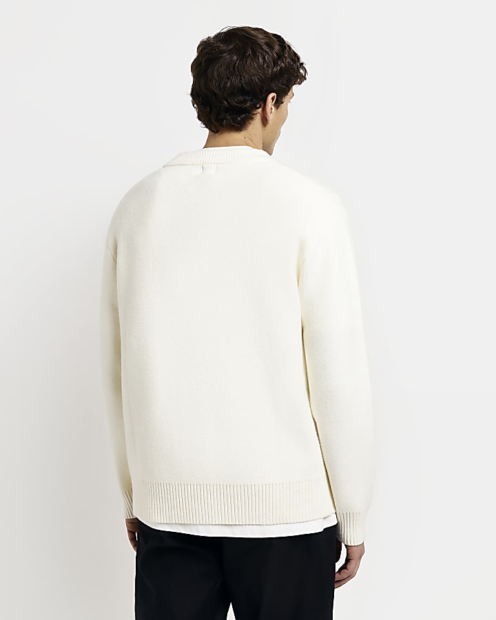 Ecru Regular fit knitted embroidered jumper