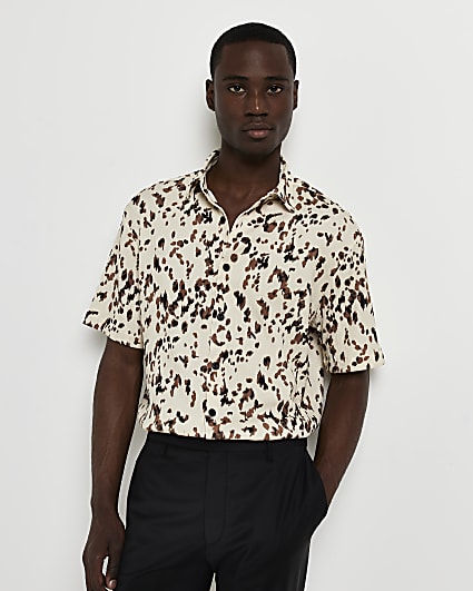 Ecru Regular fit Leopard print Shirt