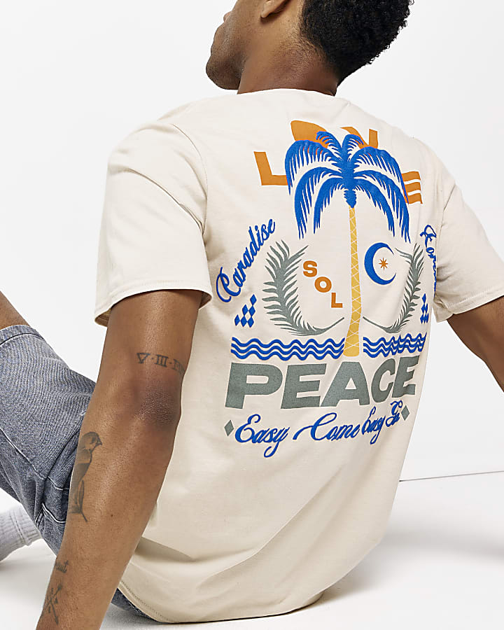 Ecru Regular fit Peace graphic t-shirt