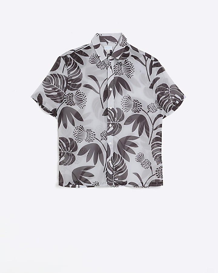 Ecru regular fit sheer leaf print shirt