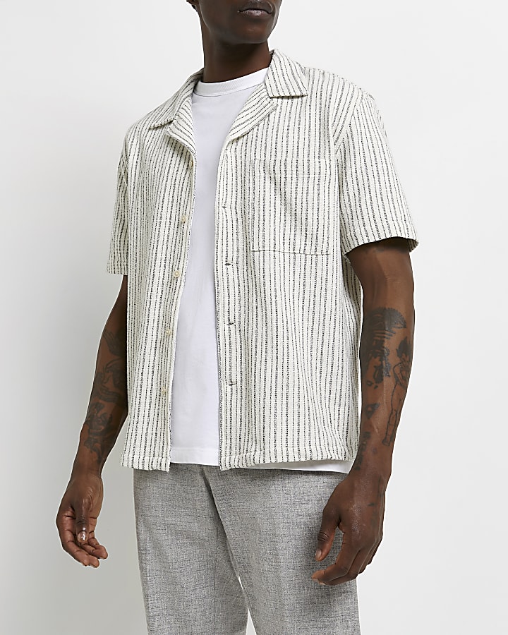 Ecru Regular fit Stripe short sleeve Shirt