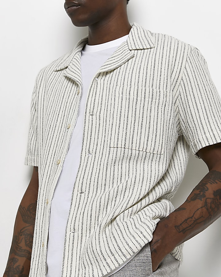 Ecru Regular fit Stripe short sleeve Shirt