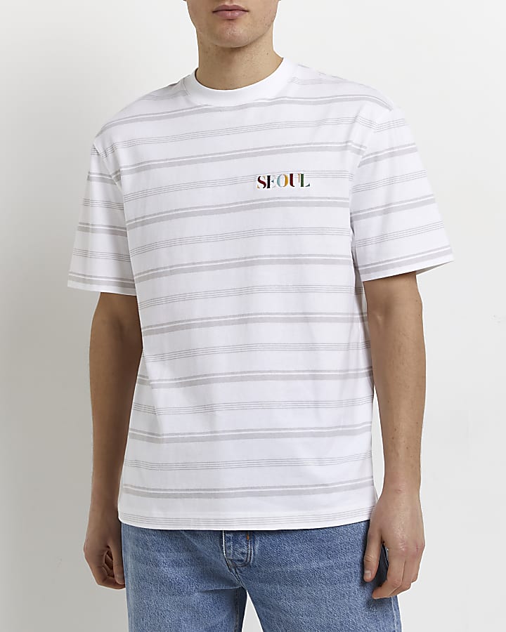Ecru regular fit stripe t-shirt