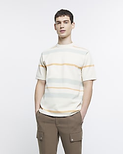 Ecru regular fit striped t-shirt
