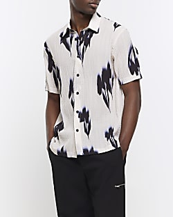 Ecru regular fit textured abstract shirt