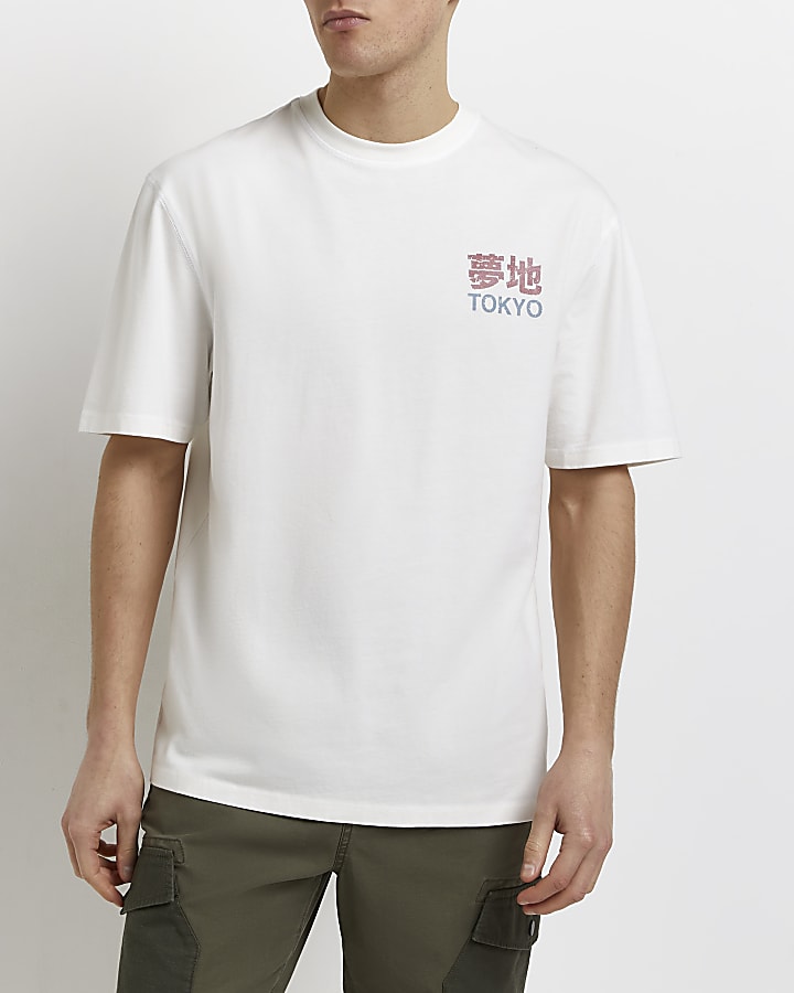Ecru Regular fit Tokyo Minds graphic t-shirt