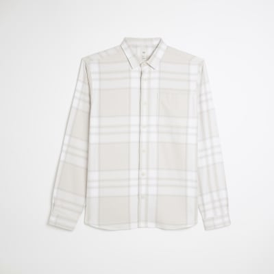 Ecru regular fit twill check shirt