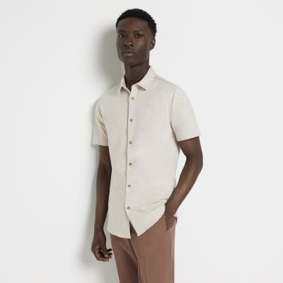 Ecru short sleeve muscle fit shirt