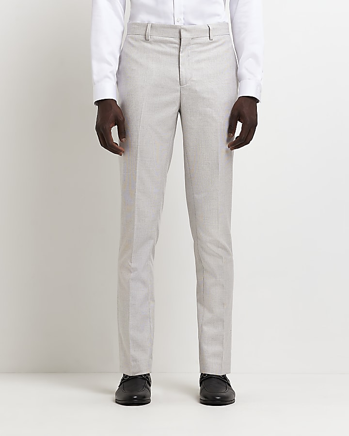 Ecru skinny fit Textured Suit Trousers