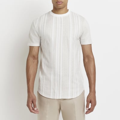 Ecru Slim fit Stripe Tshirt River Island