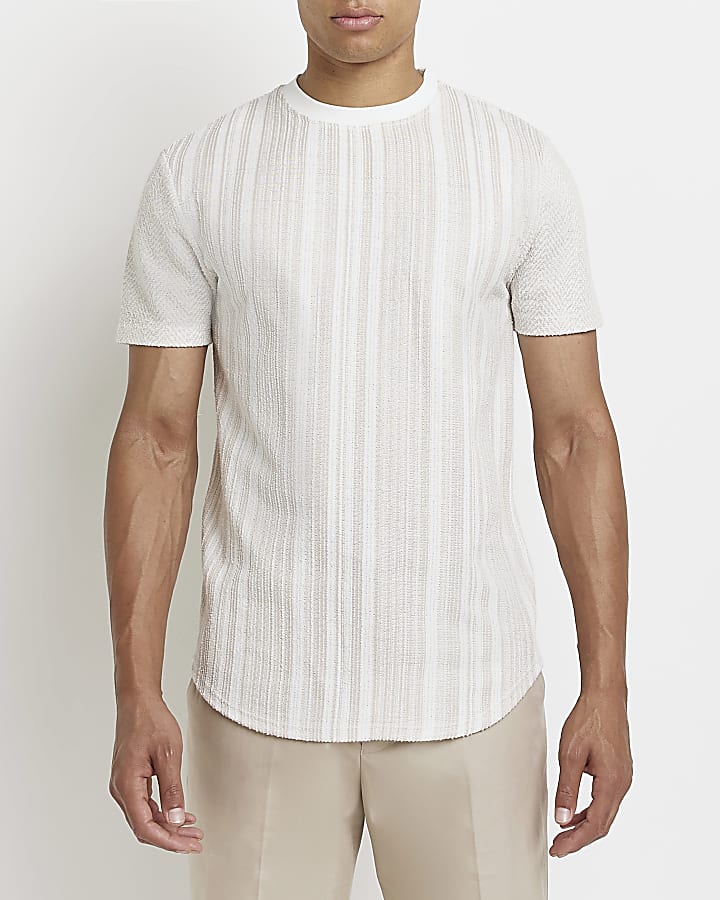 Ecru Slim fit Stripe T-shirt