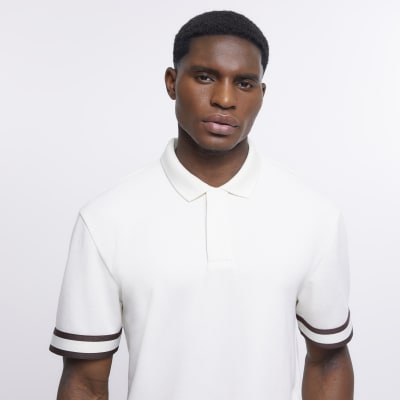 Ecru slim fit taped polo shirt
