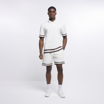 Ecru slim fit taped shorts