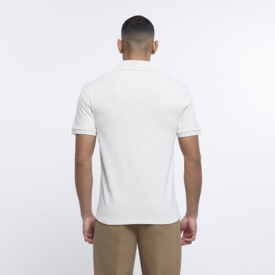 Ecru slim fit textured polo shirt | River Island