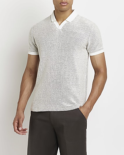 Ecru Slim fit Textured Polo shirt