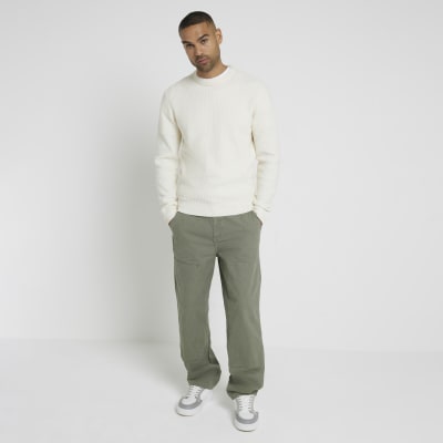 Ecru Slim Fit Waffle Textured Crew Jumper | River Island