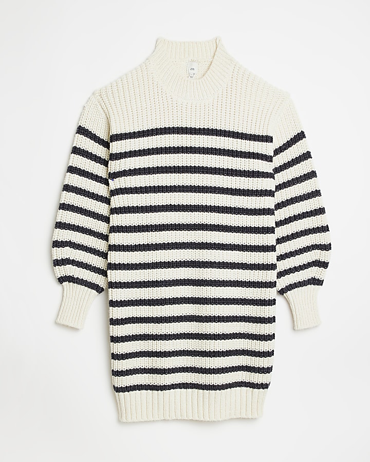 Ecru stripe knit jumper mini dress
