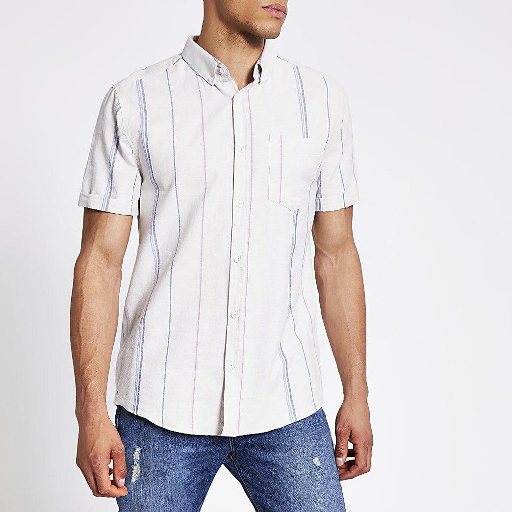 Ecru stripe regular fit shirt | River Island