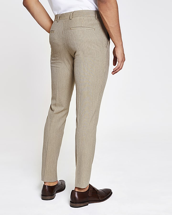 Ecru stripe super skinny fit suit trousers
