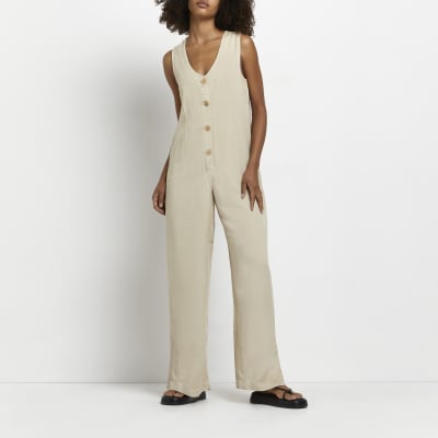 Ecru twill jumpsuit River Island