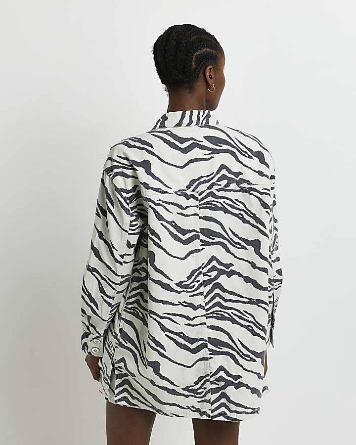 Ecru zebra print oversized shacket