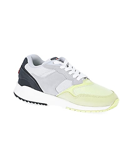 360 degree animation of product Ellesse NYC84 grey and green trainers frame-17