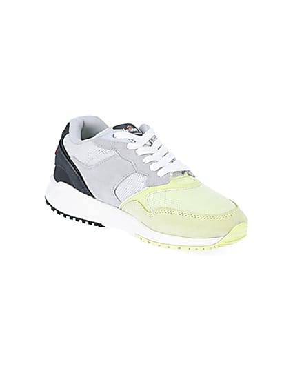 360 degree animation of product Ellesse NYC84 grey and green trainers frame-18