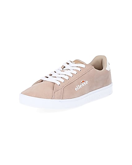 360 degree animation of product Ellesse pink suede lace-up trainers frame-0