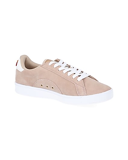360 degree animation of product Ellesse pink suede lace-up trainers frame-17