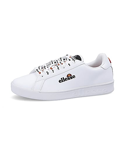 360 degree animation of product Ellesse white Campo embroidered trainers frame-2